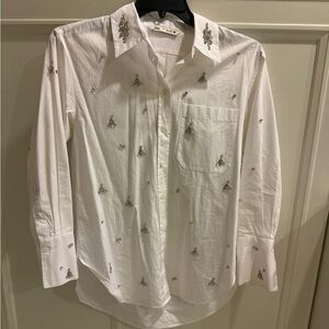 Zara crystal white long sleeve button down blouse. Never worn. Size small
